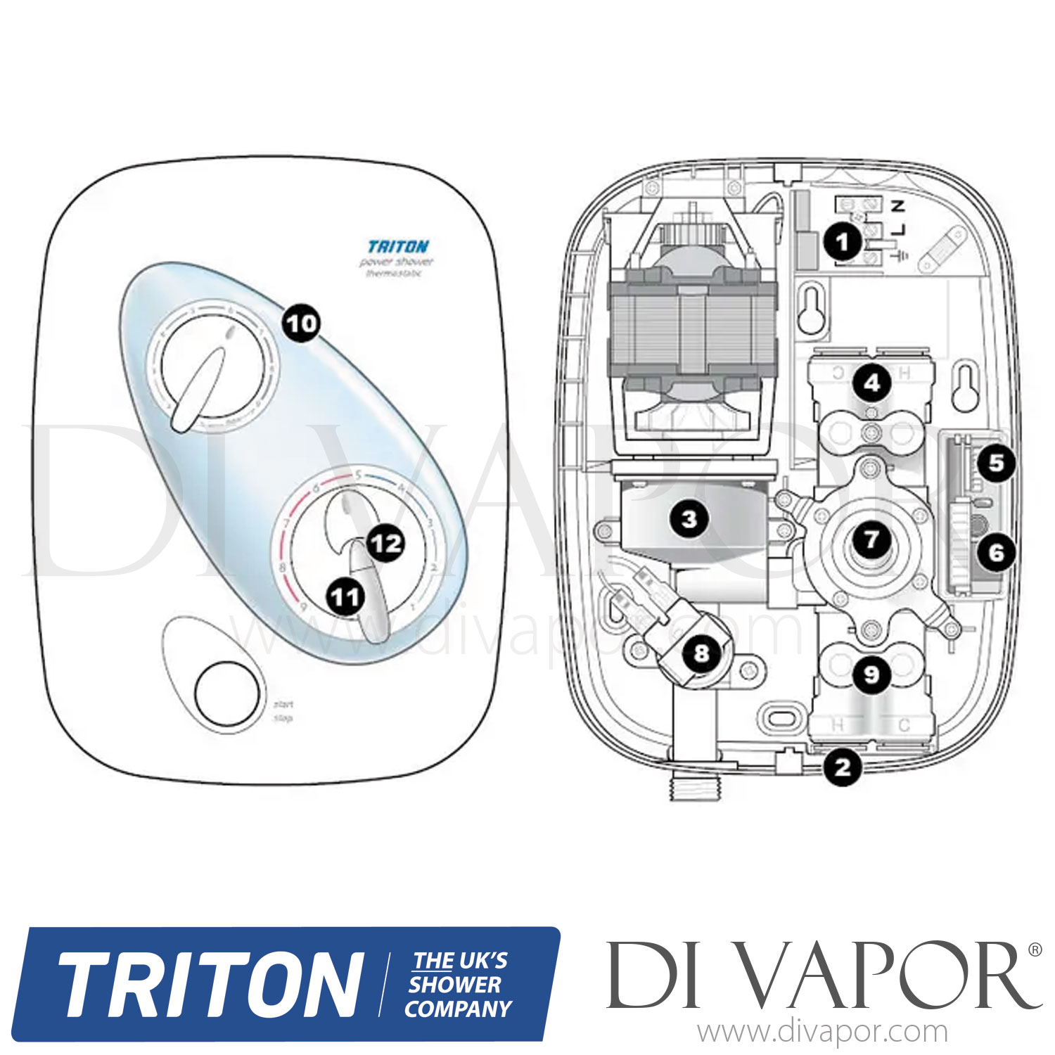 Triton Thermostatic Power Shower Spare Parts TR DV 266